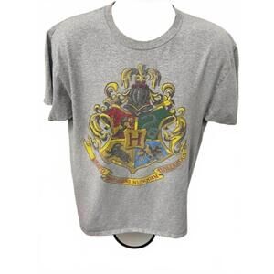 HARRY POTTER T SHIRT LARGE GRAY HOGWARTS LOGO‎